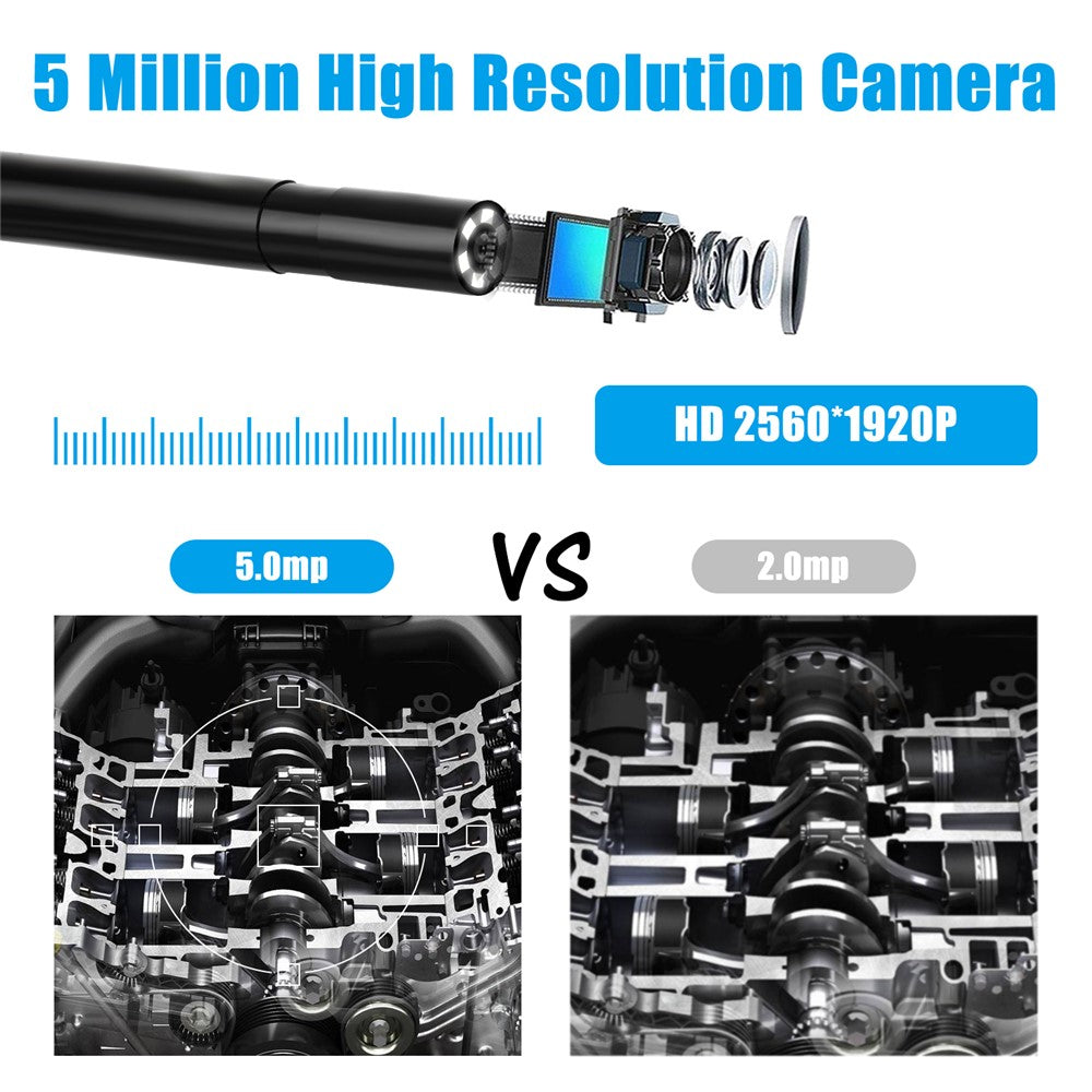 F220 5.5mm Industrial Endoscope WiFi Borescope Inspection Camera with 5M Semi-Rigid Cable