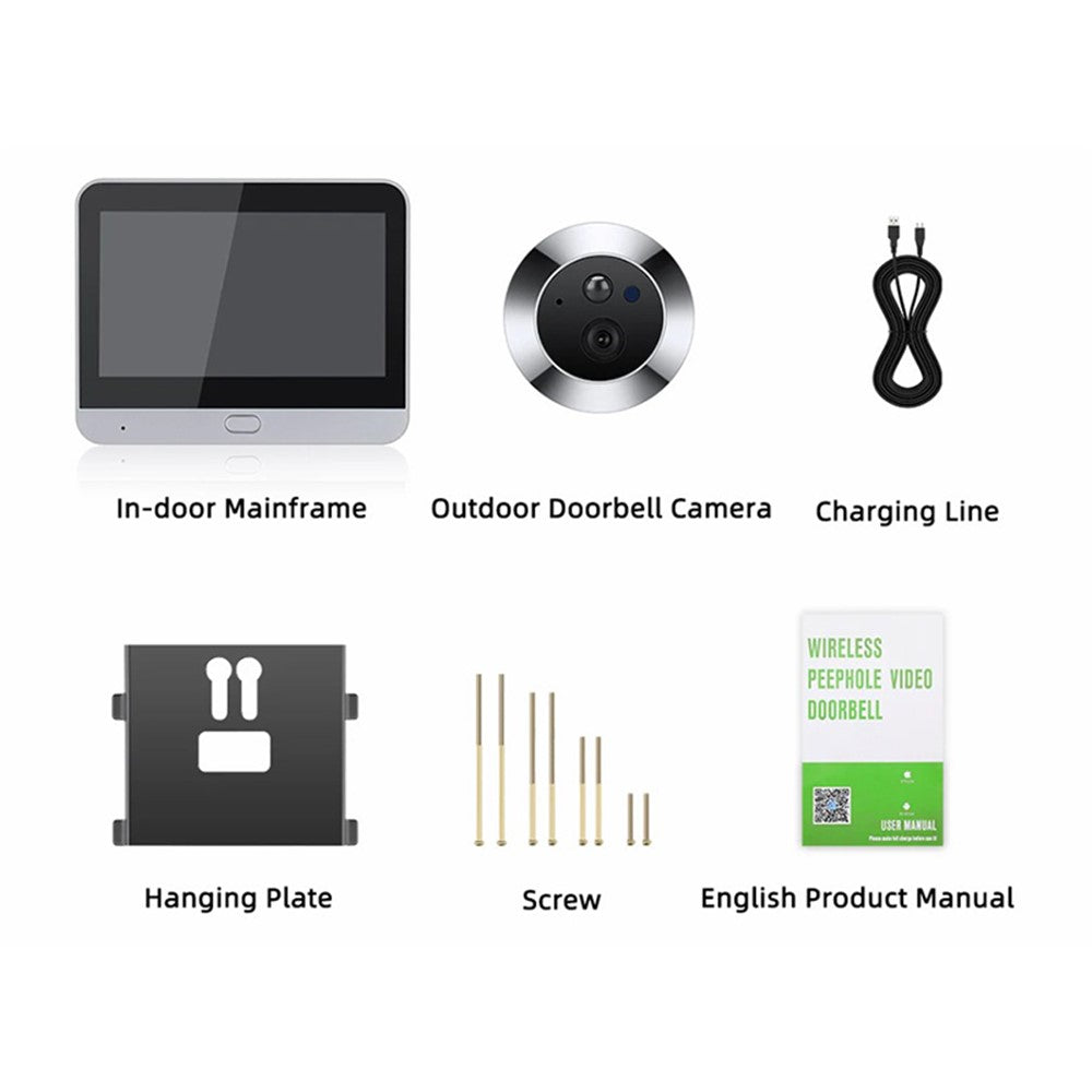SY-36 4.3-inch Mini WiFi PIR Motion Detection Peephole Video Doorbell (Built-In Battery)