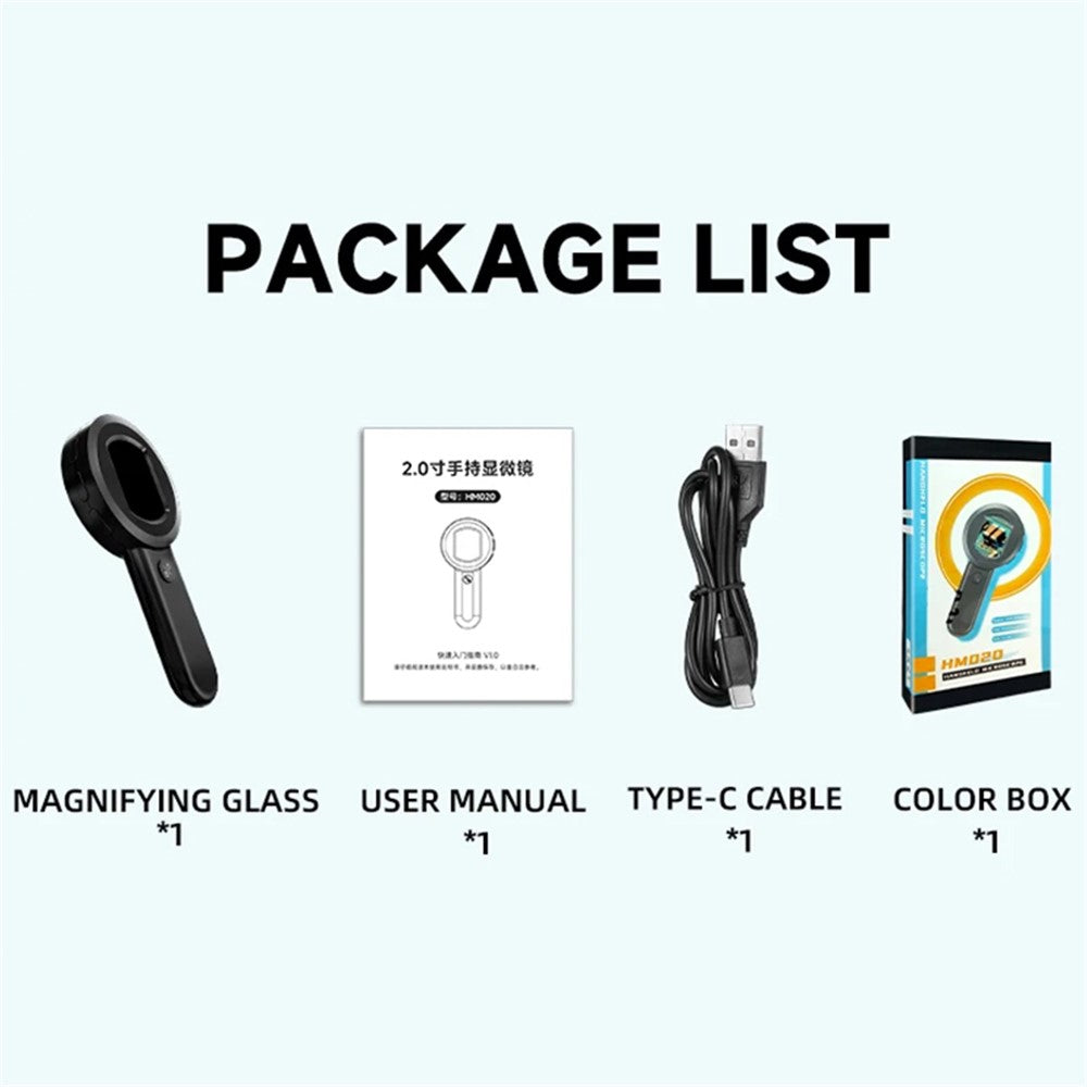 HM020 2-inch IPS HD Screen Magnifying Microscope Handheld Magnifier with LED Light