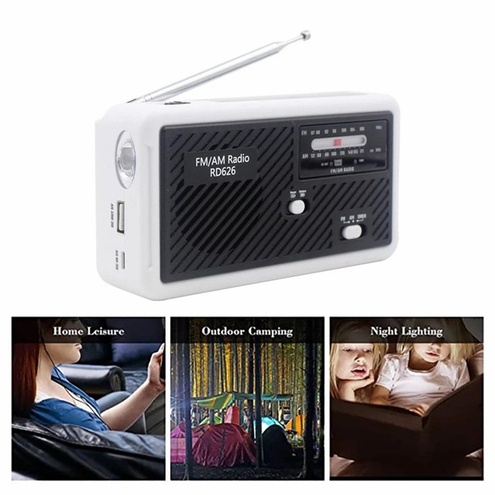 RD626 Udendørs Soldrevet Håndsving AM/FM-radio LED-lommelygte 1200mAh Powerbank