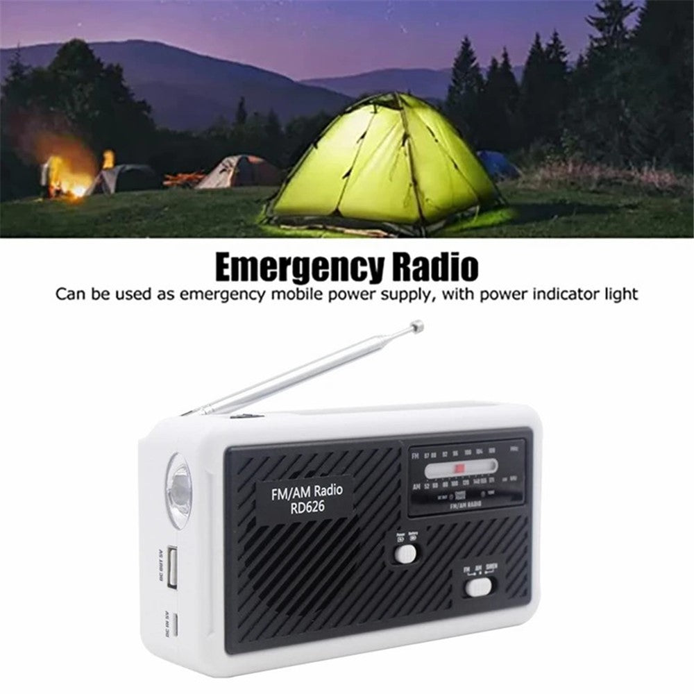 RD626 Udendørs Soldrevet Håndsving AM/FM-radio LED-lommelygte 1200mAh Powerbank