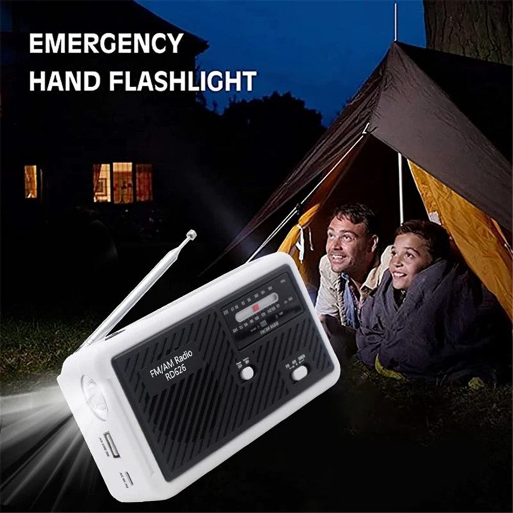 RD626 Udendørs Soldrevet Håndsving AM/FM-radio LED-lommelygte 1200mAh Powerbank