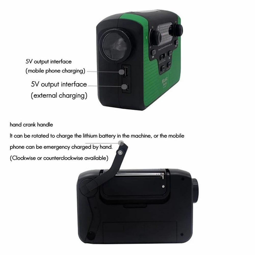 RD388 Solar Power Hand Crank AM / FM / SW Radio Bluetooth-compatible Player LED Flashlight 2200mAh Power Bank