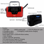 RD388 Solar Power Hand Crank AM / FM / SW Radio Bluetooth-compatible Player LED Flashlight 2200mAh Power Bank