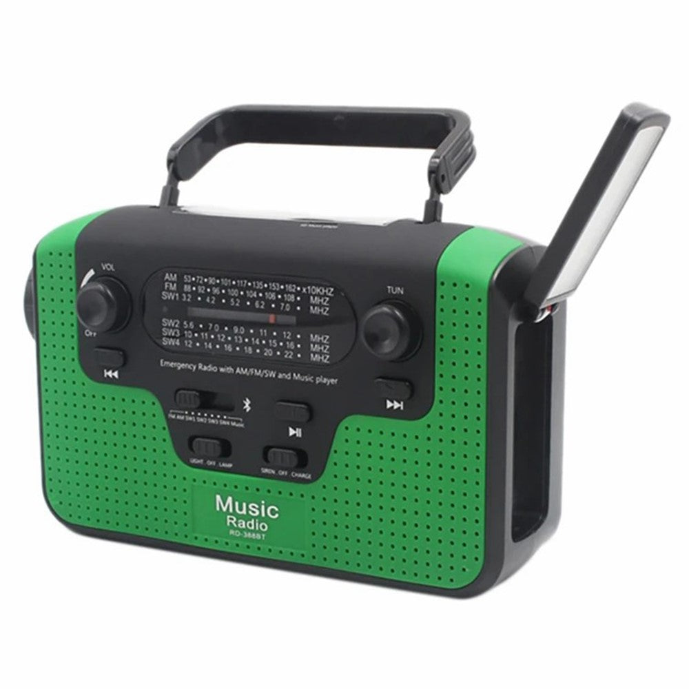 RD388 Solar Power Hand Crank AM / FM / SW Radio Bluetooth-compatible Player LED Flashlight 2200mAh Power Bank