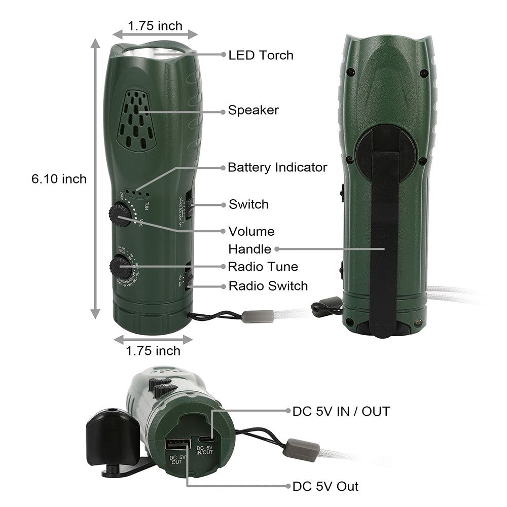 RD361 Outdoor Camping Climbing Hand Crank AM  /  FM Radio LED Flashlight Power Bank