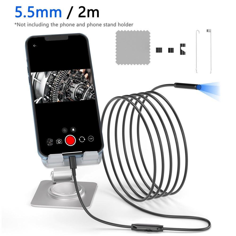 5001 5.5mm Aluminum Tube Industrial Endoscope 2MP HD Inspection Camera with 2m Hard Cable, iP Interface