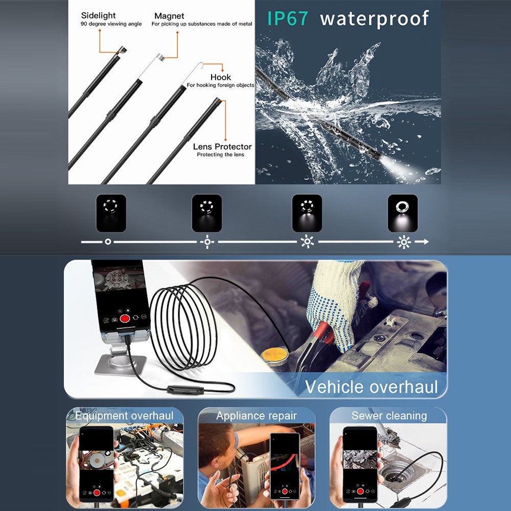 5001 5.5mm Aluminum Tube Industrial Endoscope 2MP HD Inspection Camera with 2m Hard Cable, iP Interface