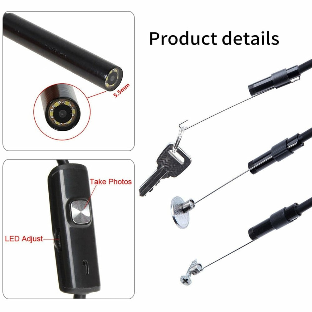 Y1002 10m Flexible Wire Type-C+USB+Android Phone Borescope 5.5mm Camera Lens Inspection Endoscope