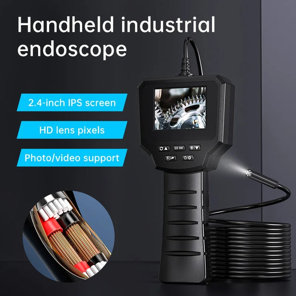 128A 5m Hard Wire 2.4-inch IPS Screen Hand-Held Endoscope 8mm Lens Pipe Inspection Borescope with Shooting / Video Recording Function