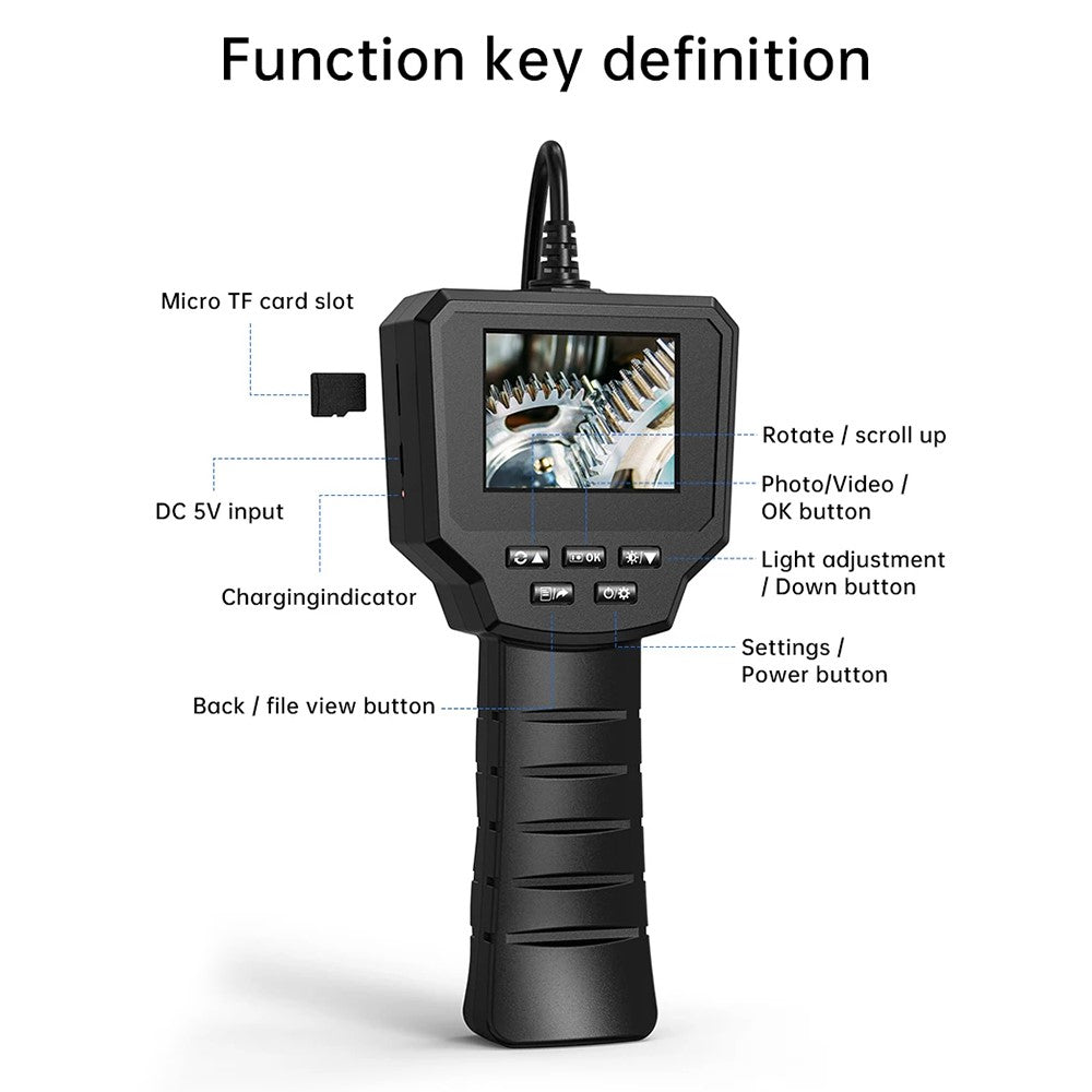 128A 5m Hard Wire 2.4-inch IPS Screen Hand-Held Endoscope 8mm Lens Pipe Inspection Borescope with Shooting / Video Recording Function