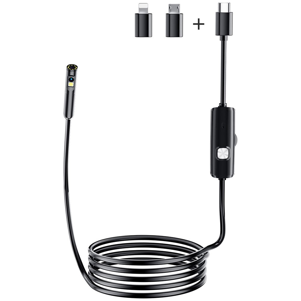 AN112 1m Hard Wire 8mm Dual Lens HD Endoscope Type-C Phone Industrial Inspection Camera (With 8Pin + Micro Adapter)