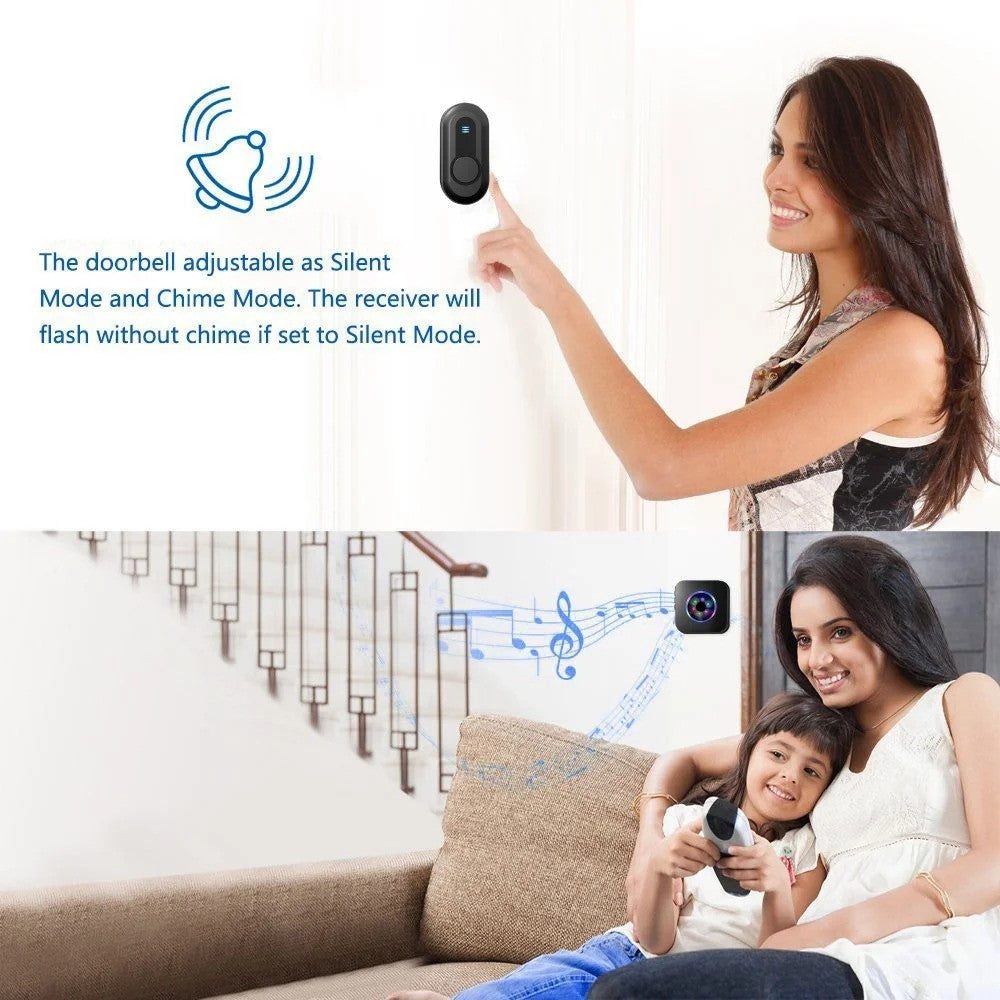 N65-1T2 Home Wireless Door Bell Colorful Light Flashing Adjustable Volume Doorbell, 1 Transmitter+2 Receiver