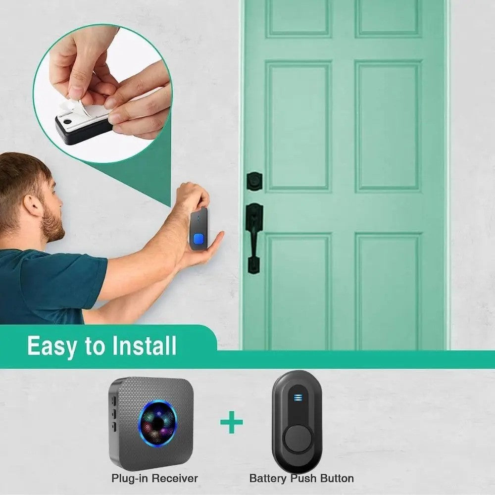 N65-1T1 Wireless Door Bell Colorful Light Flashing Adjustable Volume Home Doorbell, 1 Transmitter+1 Receiver