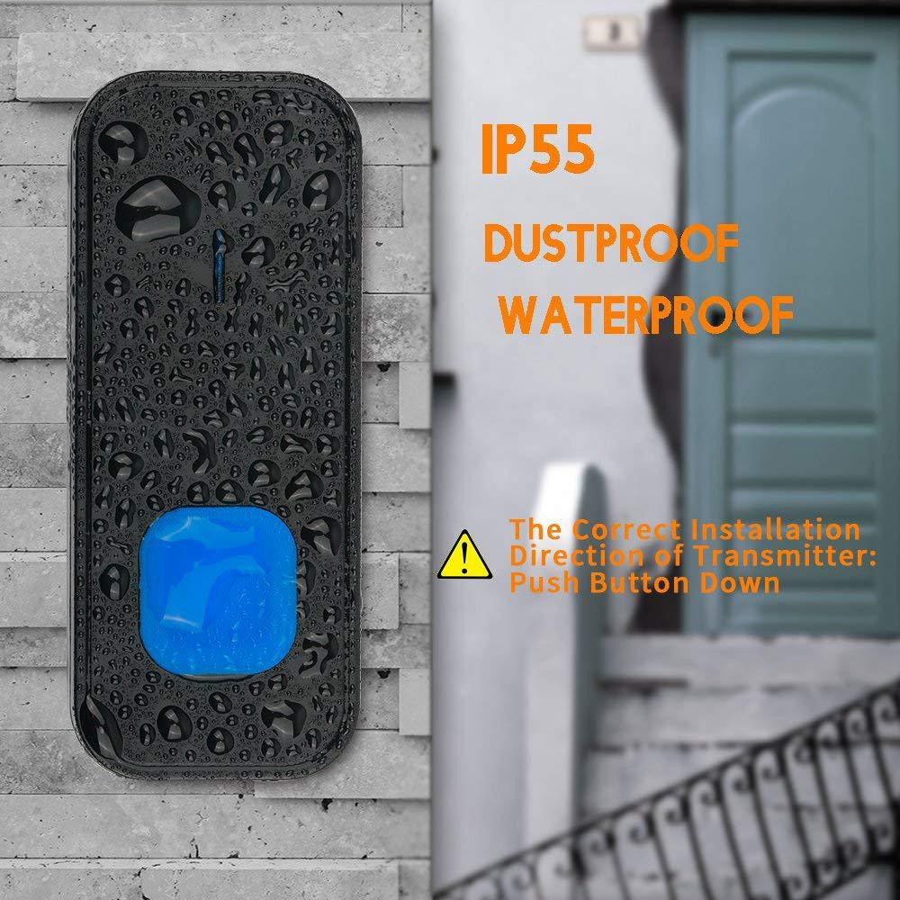 N20K-2T2 Home Doorbell 55 Ringtones Waterproof Wireless Door Bell with LED Light, 2 Transmitter+2 Receiver
