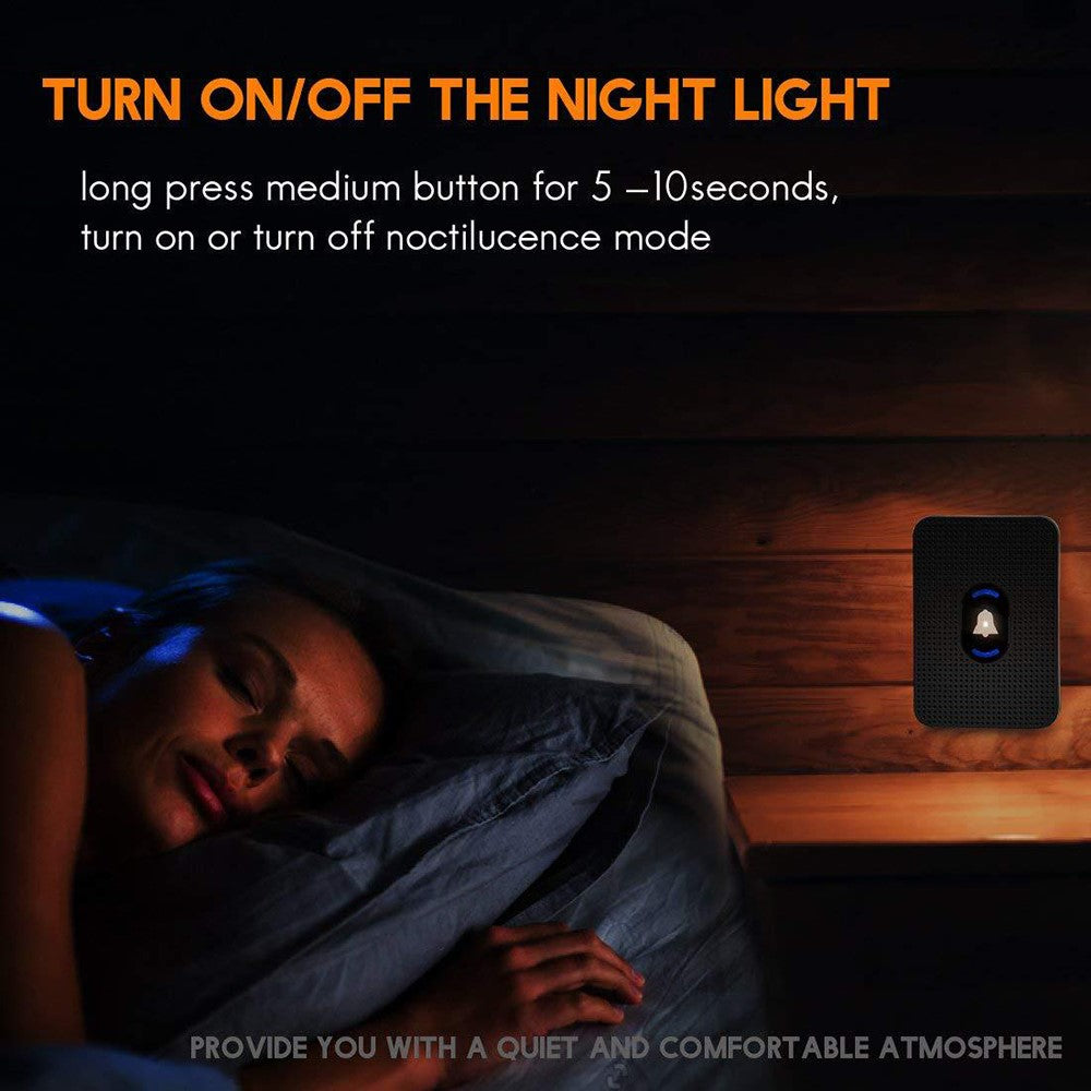 N20K-2T1 Waterproof Home Doorbell 55 Ringtones Wireless Door Bell with LED Light, 2 Transmitter+1 Receiver