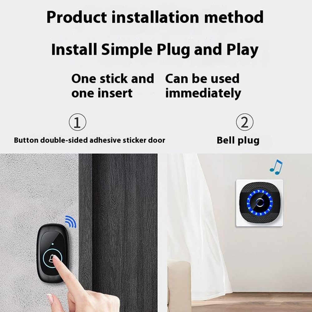 N92A-2T1 Rainproof Doorbell Adjustable Volume Flashing Light Wireless Home Door Bell, 2 Transmitter+1 Receiver