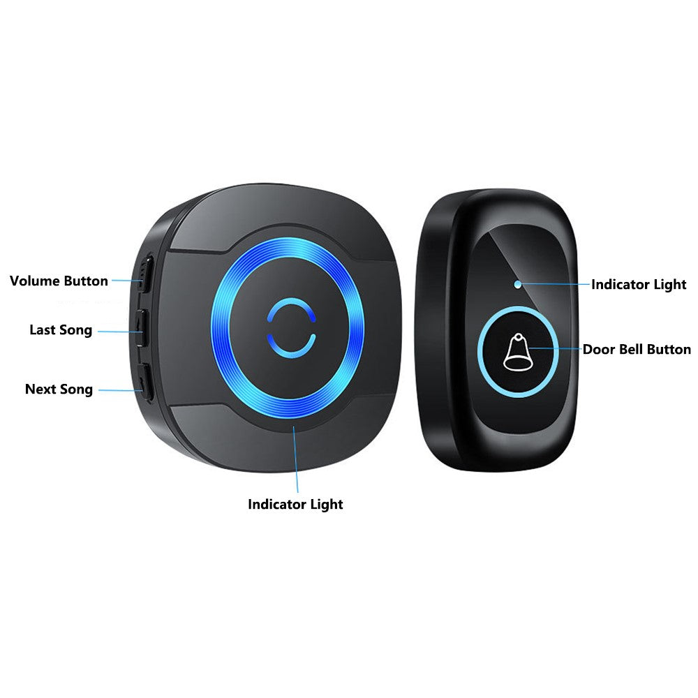 N92A-2T1 Rainproof Doorbell Adjustable Volume Flashing Light Wireless Home Door Bell, 2 Transmitter+1 Receiver