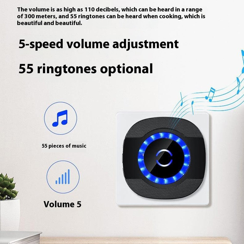 N92A-2T1 Rainproof Doorbell Adjustable Volume Flashing Light Wireless Home Door Bell, 2 Transmitter+1 Receiver