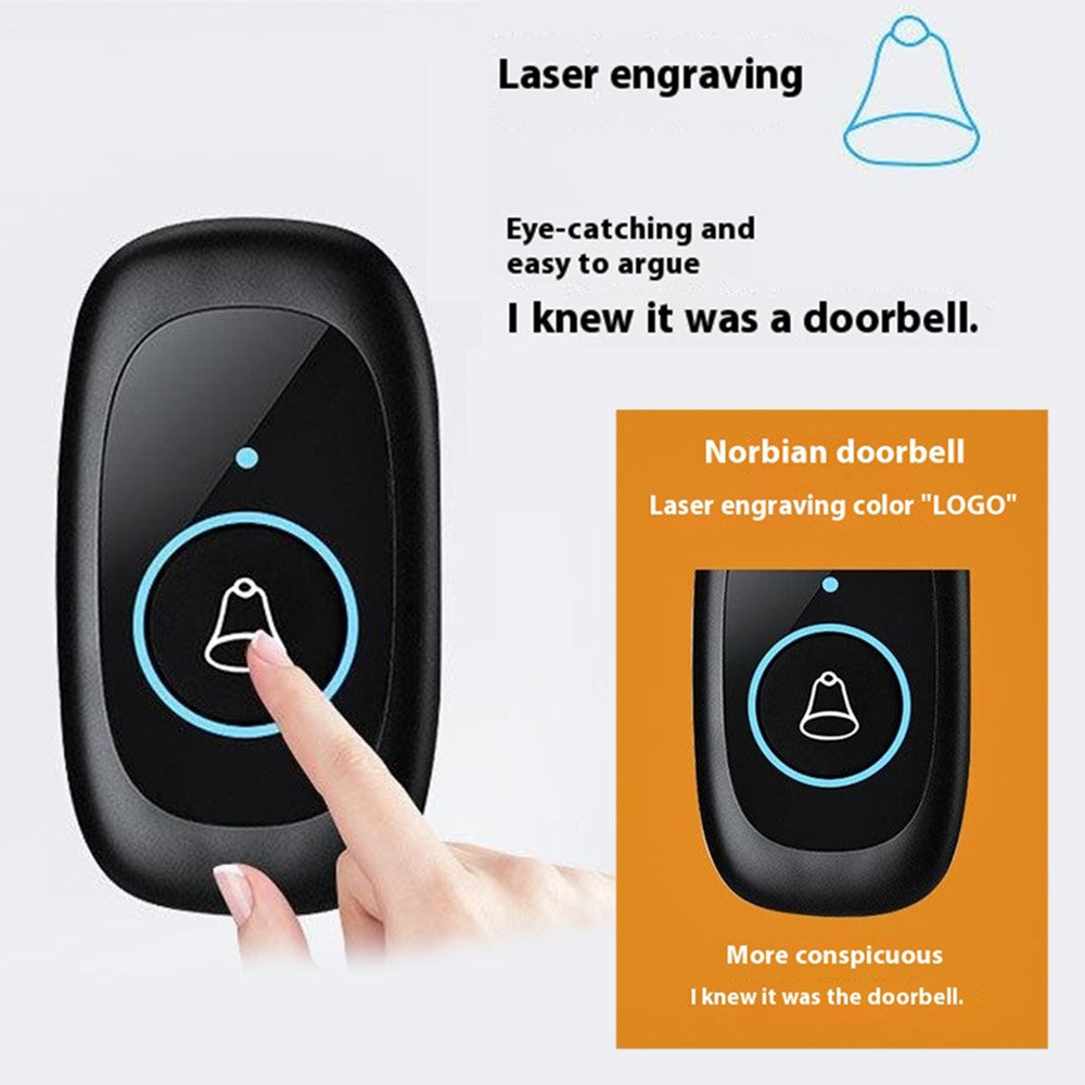 N92A-2T1 Rainproof Doorbell Adjustable Volume Flashing Light Wireless Home Door Bell, 2 Transmitter+1 Receiver