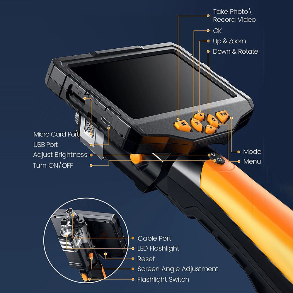 TESLONG NTS300 1m Wire 5.5mm Dual Lens Inspection Borescope 5.0-inch Screen Waterproof Endoscope