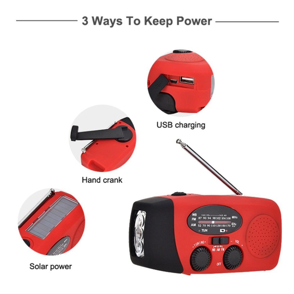 HRD-902 Udendørs Soldrevet Håndsving FM / AM / WB Radio LED Lommelygte 2600mAh Powerbank