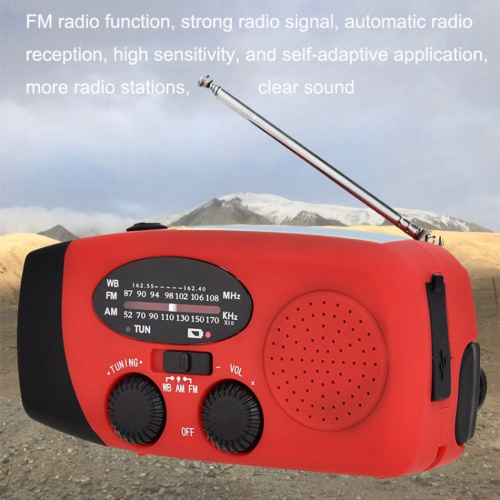 HRD-902 Udendørs Soldrevet Håndsving FM / AM / WB Radio LED Lommelygte 2600mAh Powerbank