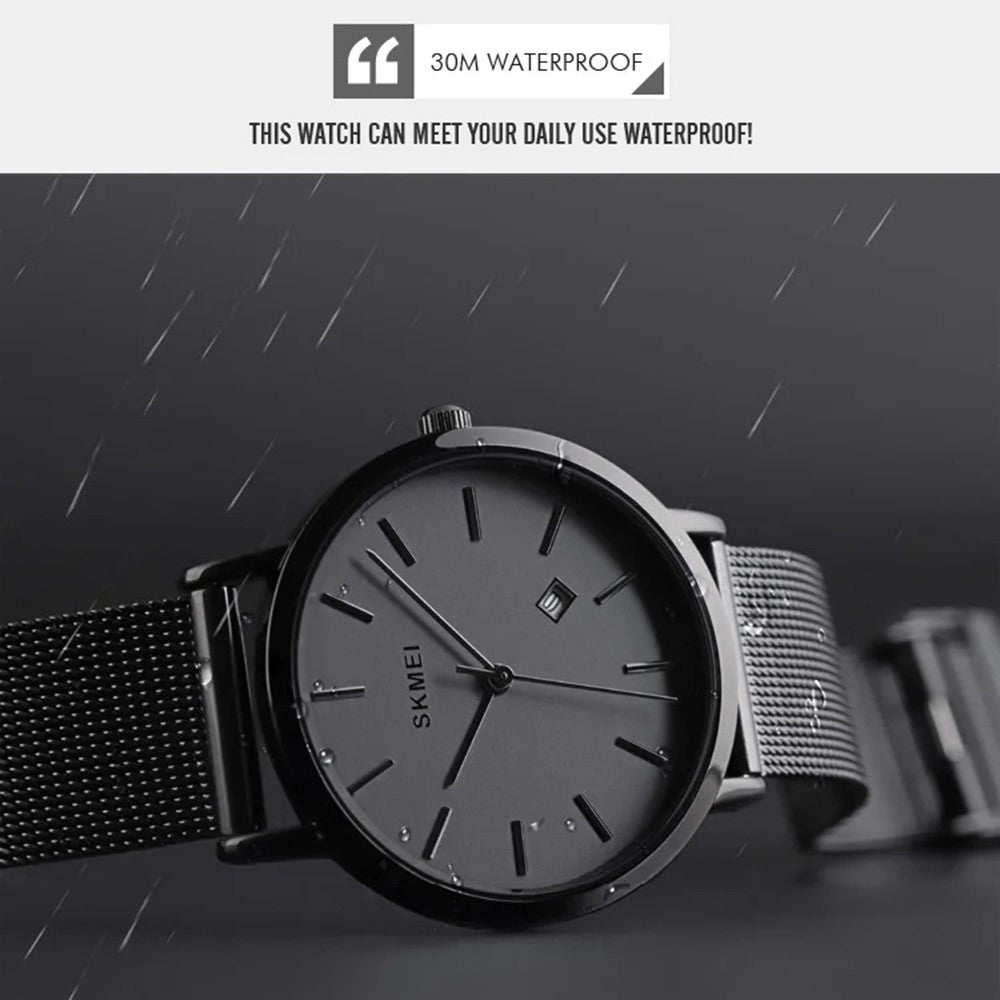 SKMEI 1530 8mm Slim Stylish Men Women Quartz Watch Stainless Steel Strap Wrist Watch