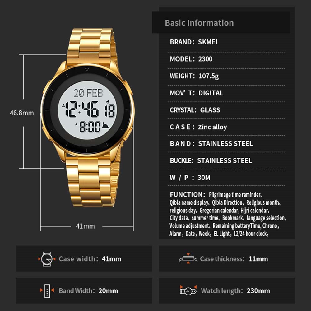 SKMEI 2300 Qibla Direction Indicator Digital Watch Luminous Bookmark Function Electronic Watch