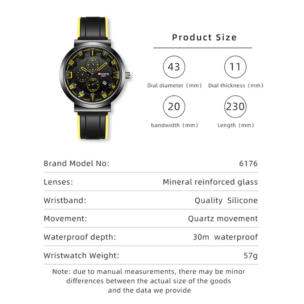 WLISTH 6176 Men Calendar Quartz Watch Small Dial Decor Fashion Wrist Watch