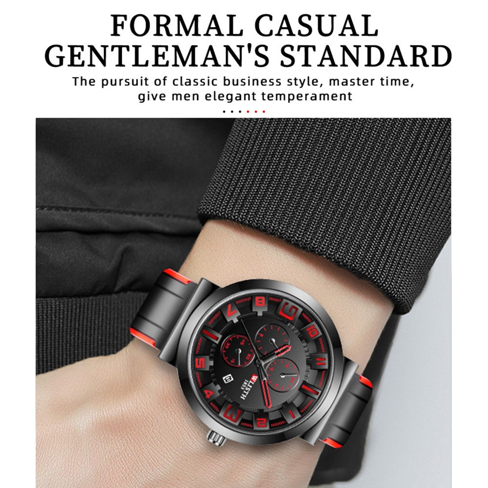 WLISTH 6176 Men Calendar Quartz Watch Small Dial Decor Fashion Wrist Watch