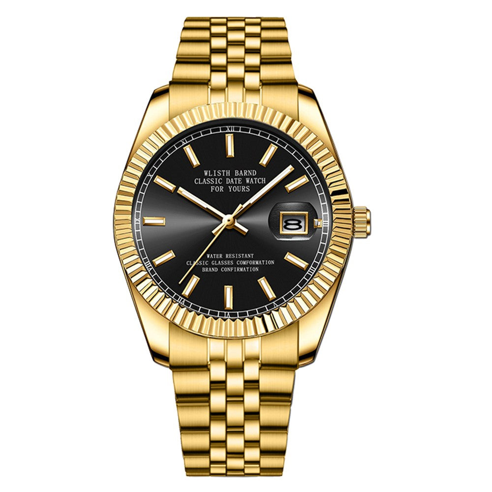WLISTH 6156 Steel Strap Men Quartz Watch Waterproof Luminous Calendar Wrist Watch