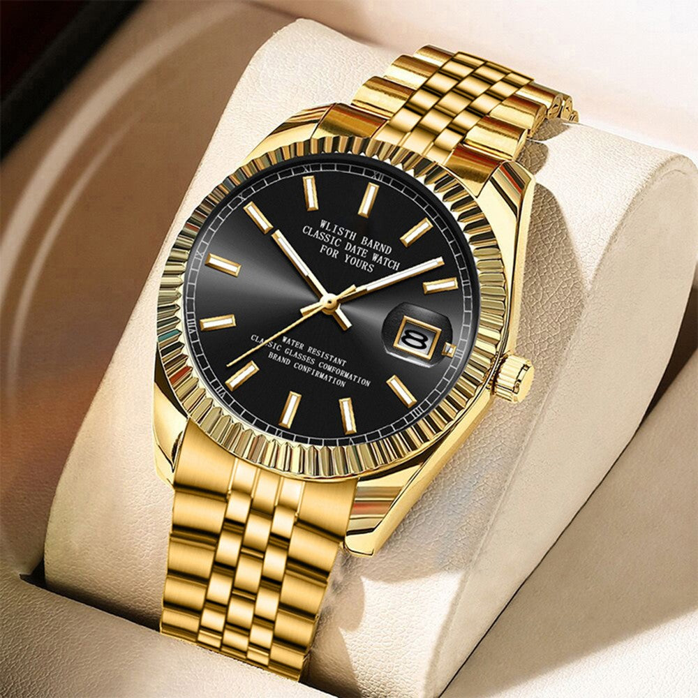WLISTH 6156 Steel Strap Men Quartz Watch Waterproof Luminous Calendar Wrist Watch