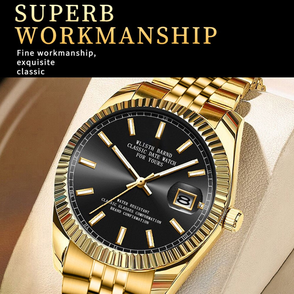 WLISTH 6156 Steel Strap Men Quartz Watch Waterproof Luminous Calendar Wrist Watch