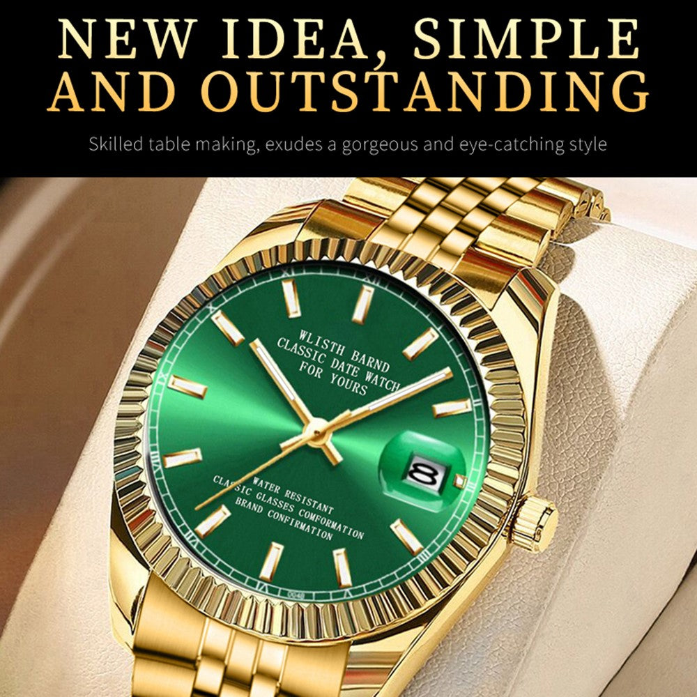 WLISTH 6156 Steel Strap Men Quartz Watch Waterproof Luminous Calendar Wrist Watch