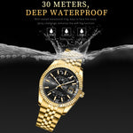 WLISTH 6156 Steel Strap Men Quartz Watch Waterproof Luminous Calendar Wrist Watch