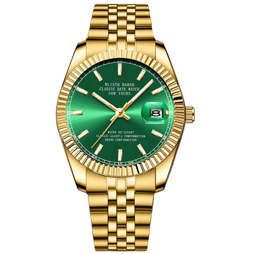 WLISTH 6156 Steel Strap Men Quartz Watch Waterproof Luminous Calendar Wrist Watch