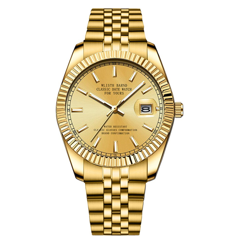 WLISTH 6156 Steel Strap Men Quartz Watch Waterproof Luminous Calendar Wrist Watch