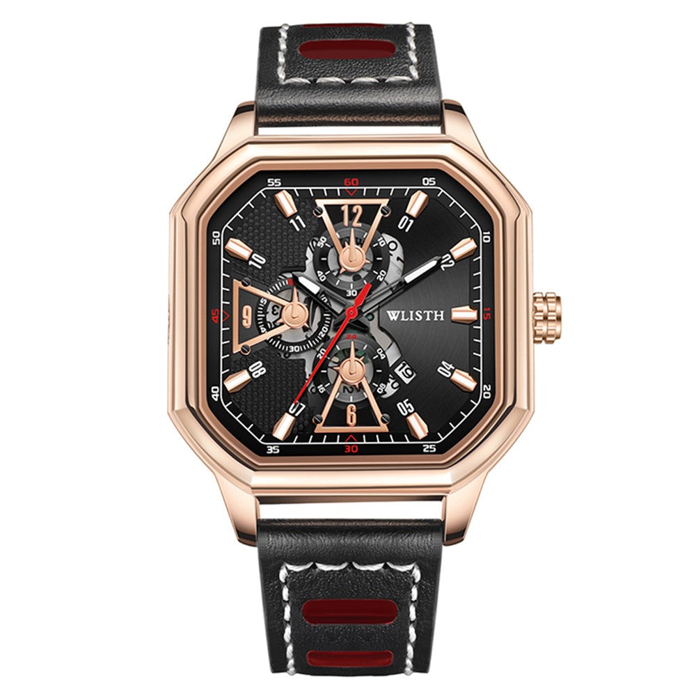 WLISTH 6146 Stylish Men Calendar Quartz Watch Square Luminous Wrist Watch