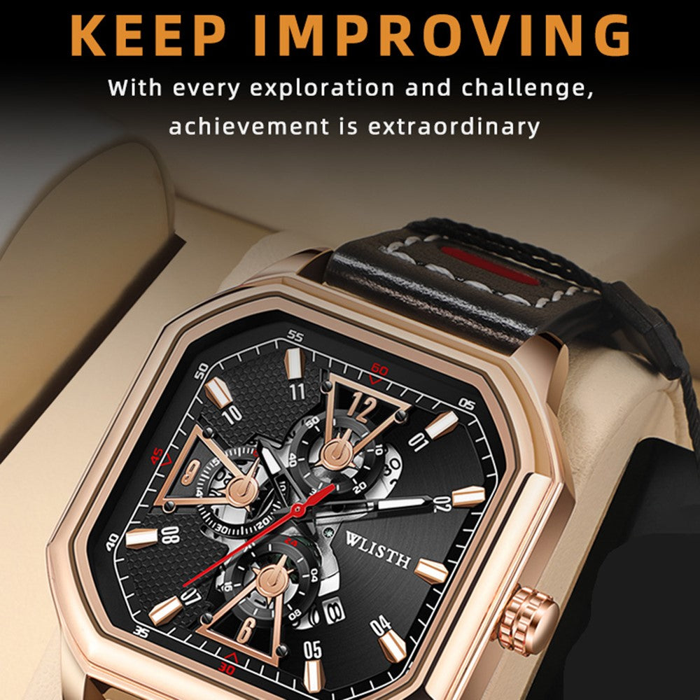 WLISTH 6146 Stylish Men Calendar Quartz Watch Square Luminous Wrist Watch