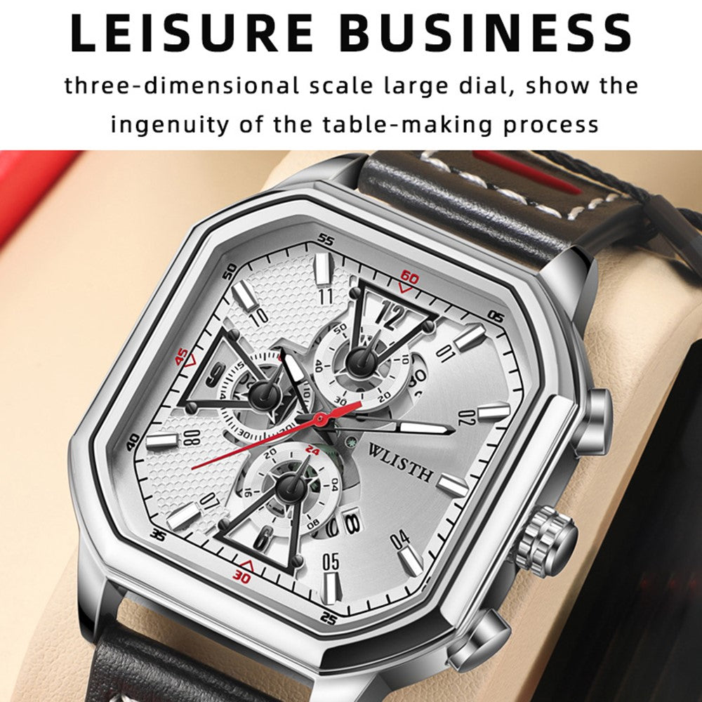 WLISTH 6146 Stylish Men Calendar Quartz Watch Square Luminous Wrist Watch