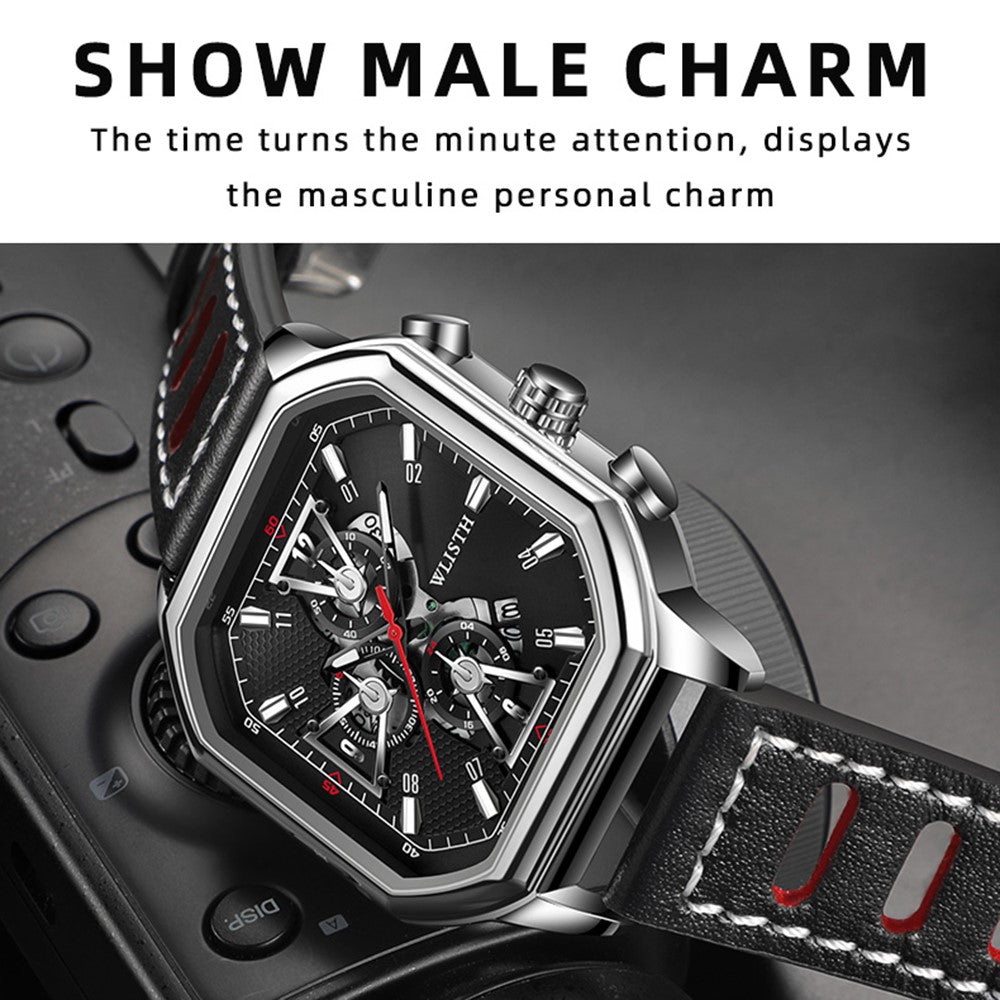 WLISTH 6146 Stylish Men Calendar Quartz Watch Square Luminous Wrist Watch