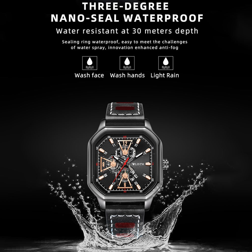 WLISTH 6146 Stylish Men Calendar Quartz Watch Square Luminous Wrist Watch