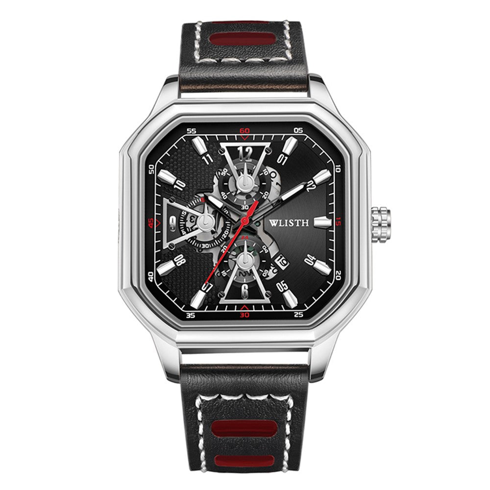 WLISTH 6146 Stylish Men Calendar Quartz Watch Square Luminous Wrist Watch
