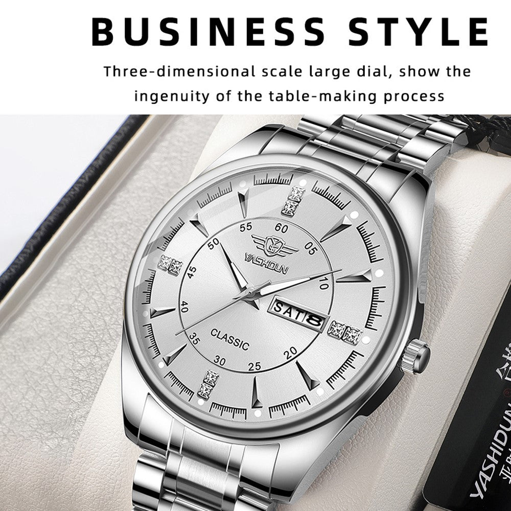 YASHIDUN 5063 Steel Strap Stylish Couple Quartz Watch Luminous Calendar Wrist Watch