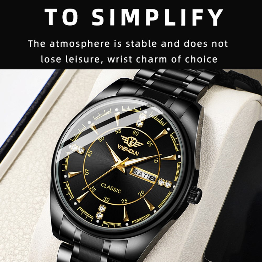 YASHIDUN 5063 Steel Strap Stylish Couple Quartz Watch Luminous Calendar Wrist Watch