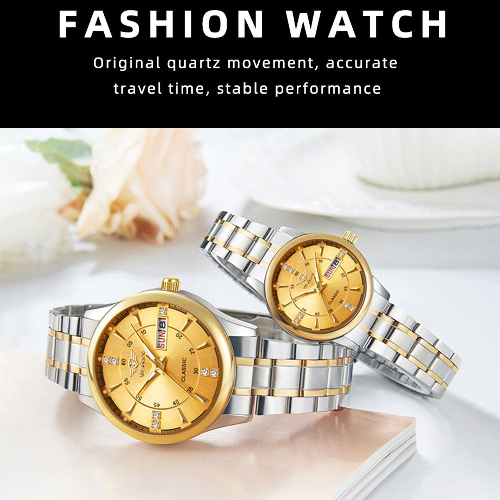 YASHIDUN 5063 Steel Strap Stylish Couple Quartz Watch Luminous Calendar Wrist Watch
