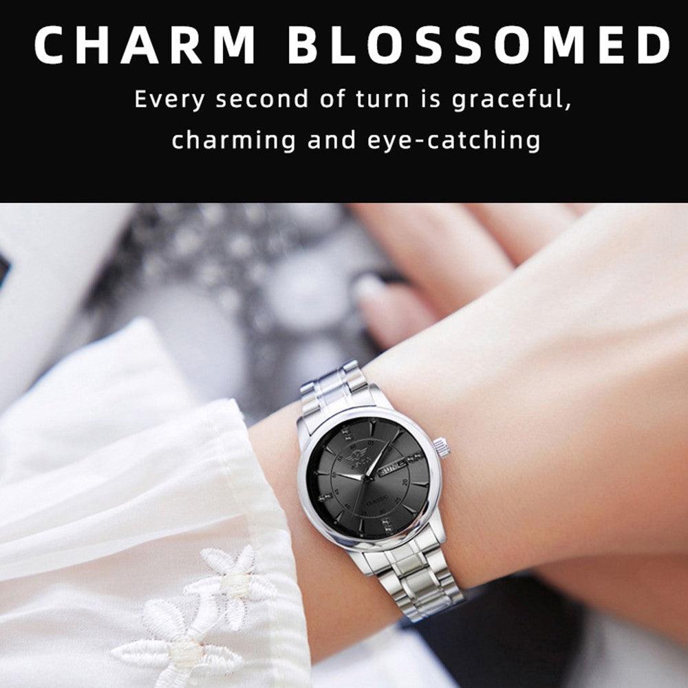 YASHIDUN 5063 Steel Strap Stylish Couple Quartz Watch Luminous Calendar Wrist Watch