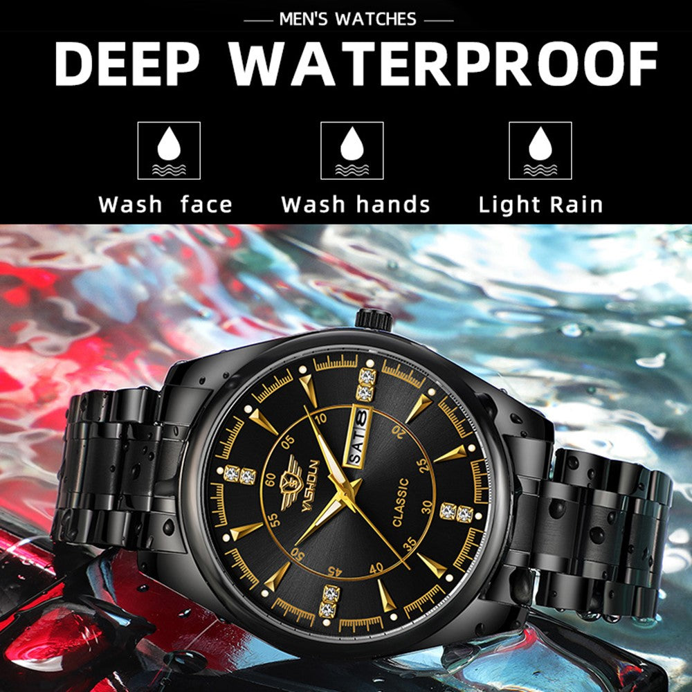 YASHIDUN 5063 Steel Strap Stylish Couple Quartz Watch Luminous Calendar Wrist Watch