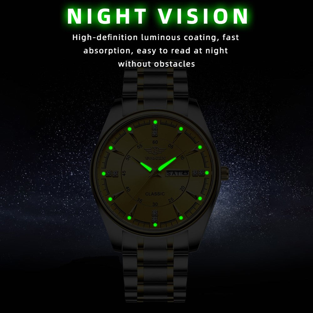 YASHIDUN 5063 Steel Strap Stylish Couple Quartz Watch Luminous Calendar Wrist Watch